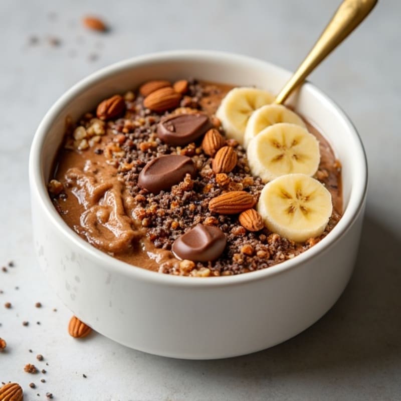 Chocolate Protein Baked Oats with Creamy Swirl and Crunchy Topping