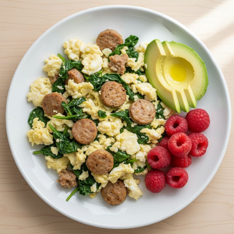 Egg White Scramble with Turkey Sausage and Spinach