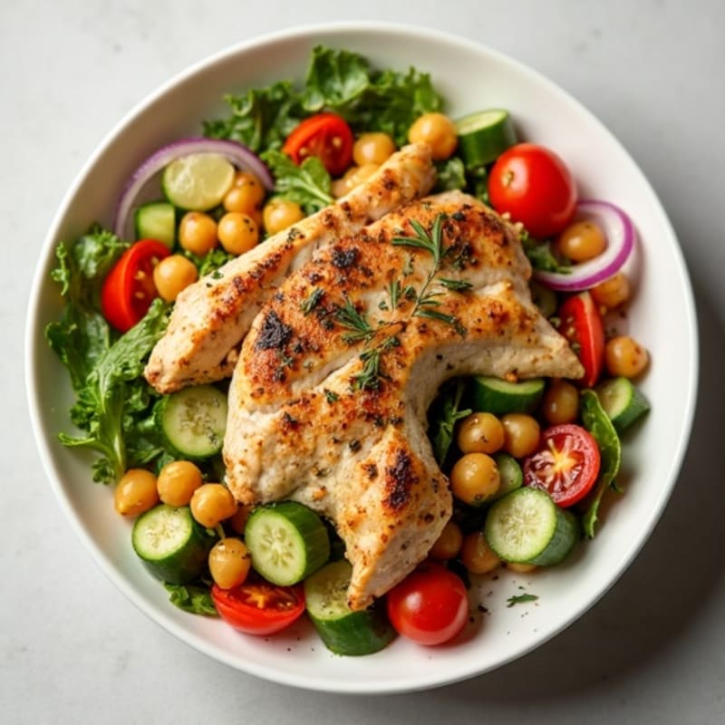 Herb-Roasted Chicken and Chickpea Bowl with Fresh Vegetables