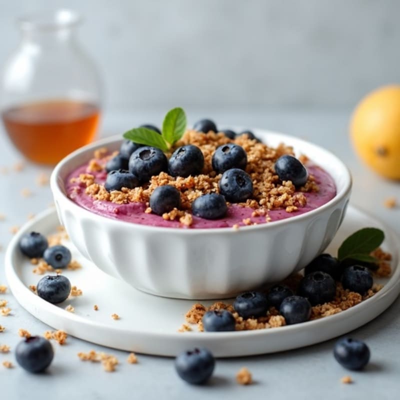Creamy Greek Yogurt with Fresh Wild Blueberries, Crunchy Granola, and Maple