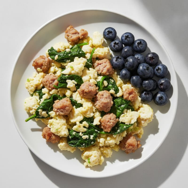 Scrambled Egg Whites with Spinach and Turkey Sausage