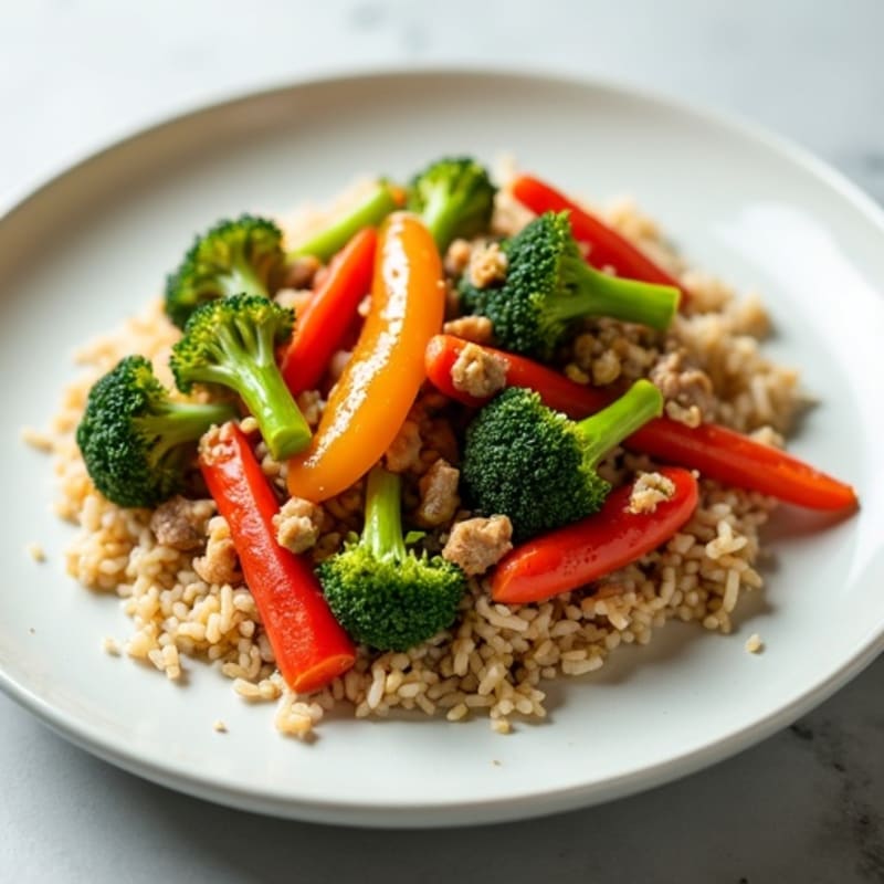 Lean Ground Turkey Veggie Stir Fry with Brown Rice