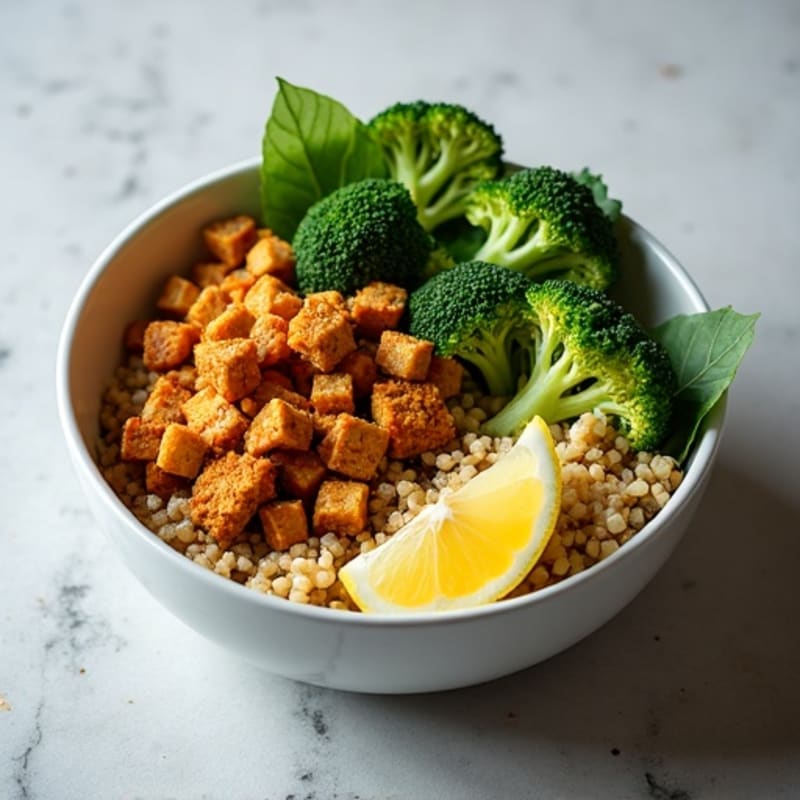 Crispy Tempeh and Quinoa Power Bowl with Roasted Broccoli