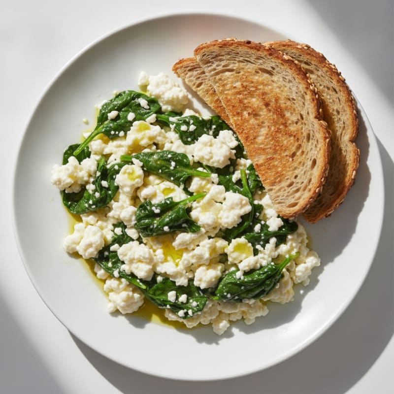 Cottage Cheese Egg White Scramble with Sautéed Spinach