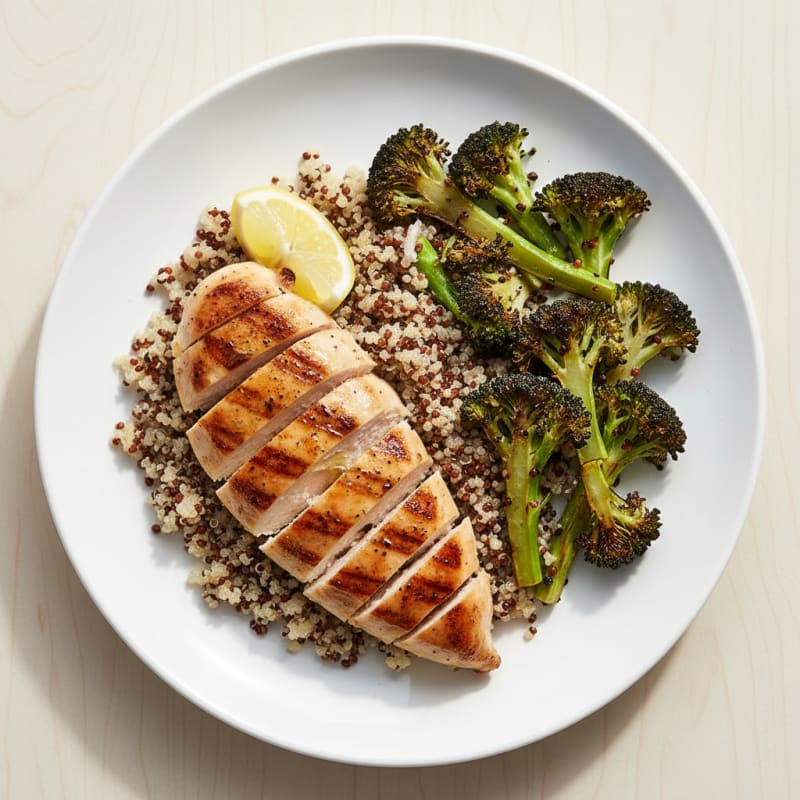 Grilled Chicken Breast with Quinoa and Roasted Broccoli