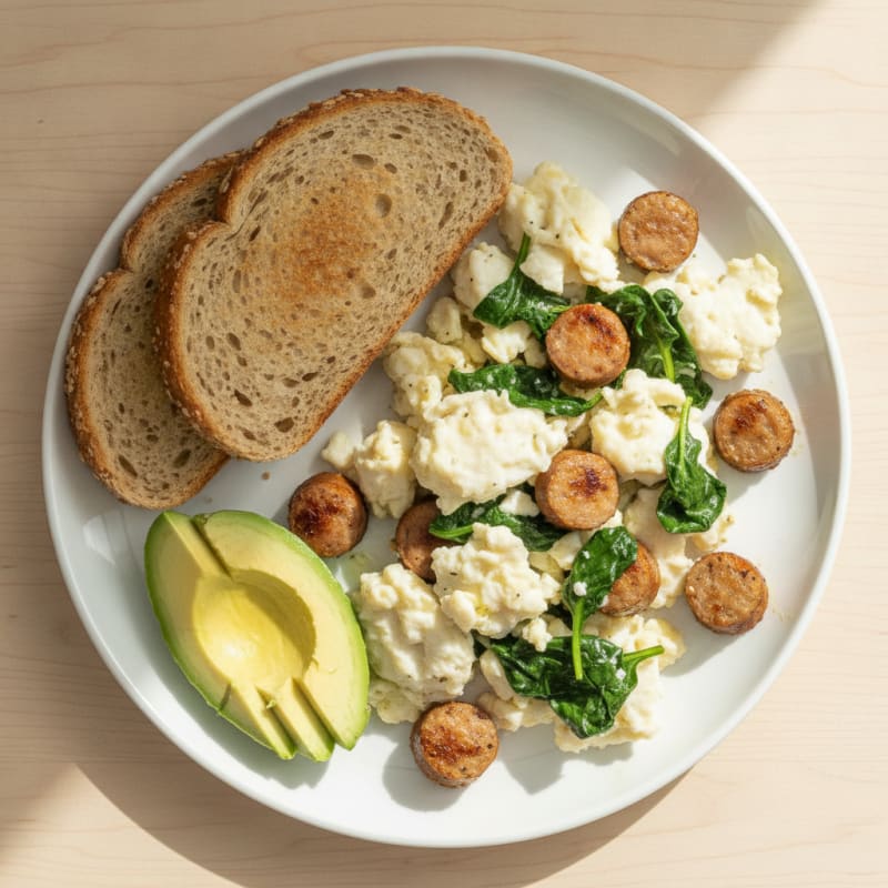 Scrambled Egg Whites with Chicken Sausage and Spinach