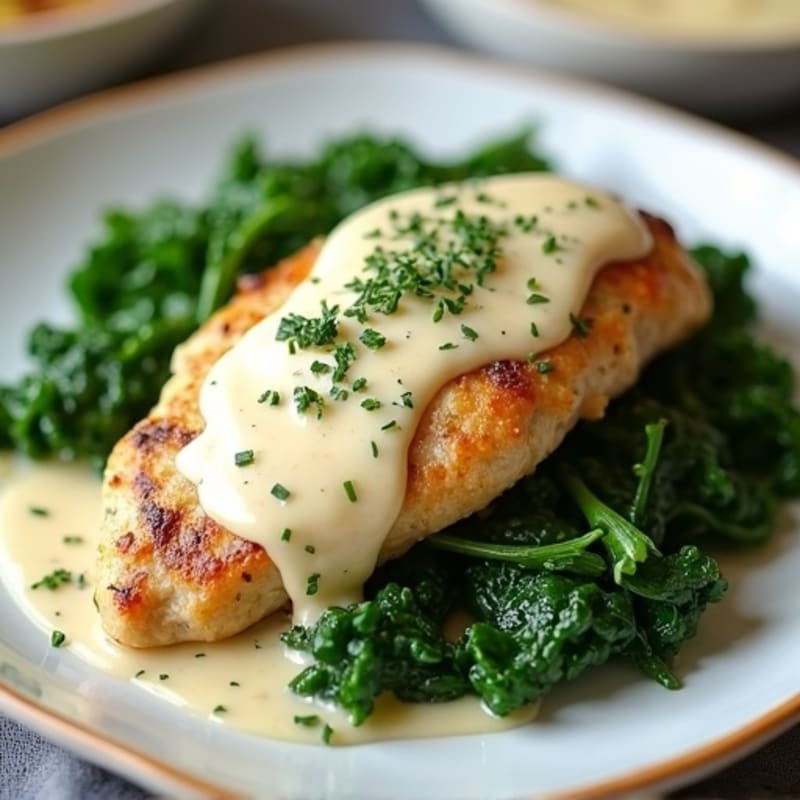 Creamy Garlic Herb Chicken with Sautéed Greens