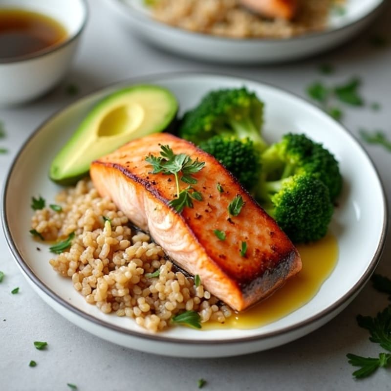 Seared Salmon with Steamed Broccoli and Brown Rice