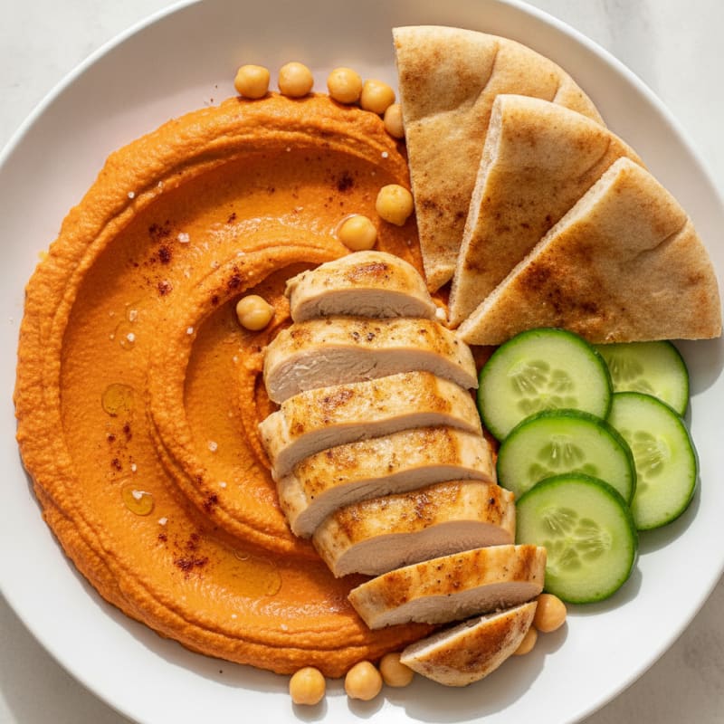 Roasted Red Pepper Hummus with Toasted Pita