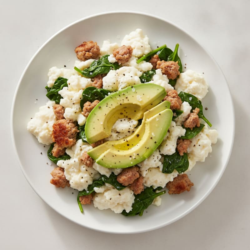 Egg White Scramble with Turkey Sausage and Spinach