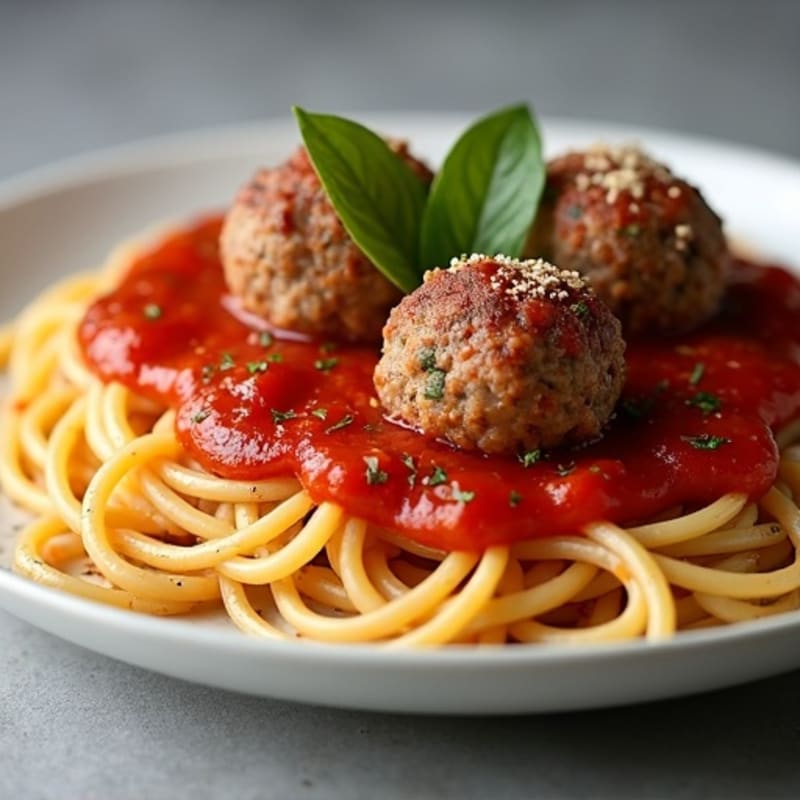 Tender Lean Beef Meatballs with Whole Wheat Spaghetti and Rich Tomato Sauce