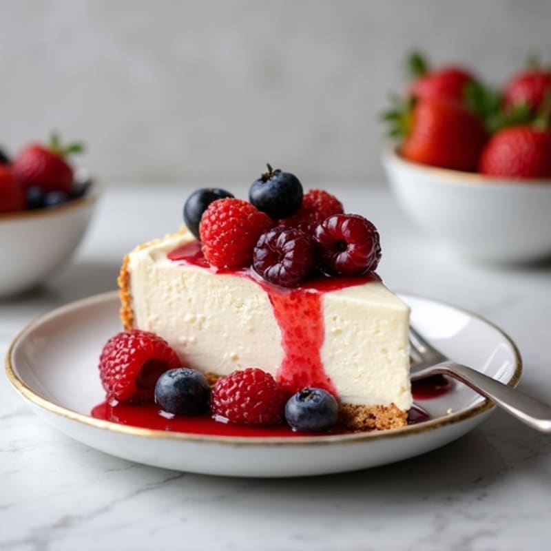Silky Greek Yogurt Protein Cheesecake with Berry Compote