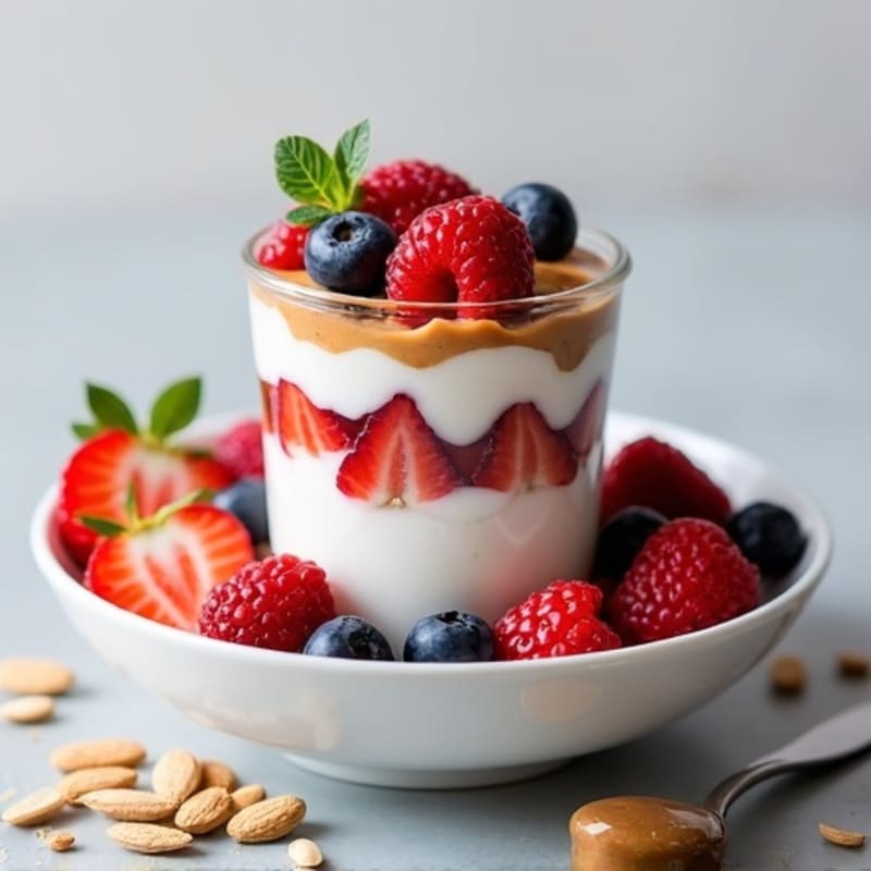 Greek Yogurt Protein Parfait with Mixed Berries and Almond Butter
