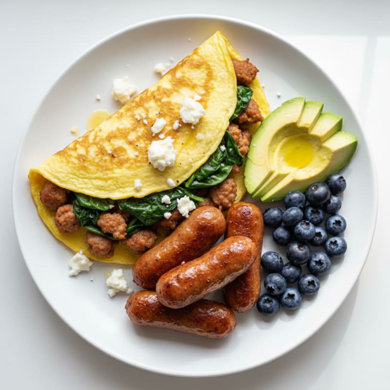 Egg White Spinach Omelet with Turkey Sausage