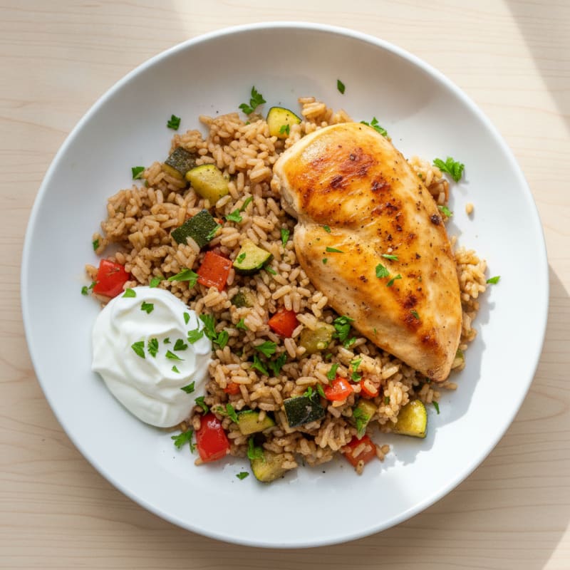 Roasted Chicken and Vegetable Rice Pilaf