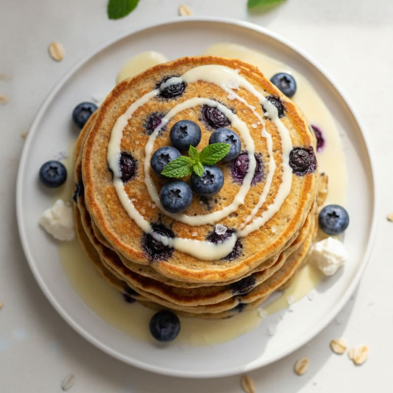 Blueberry Oat Protein Pancakes