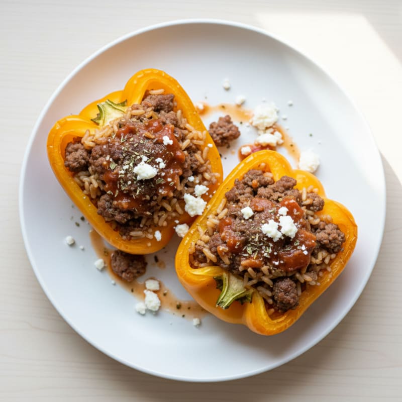Golden Beef and Rice Stuffed Peppers