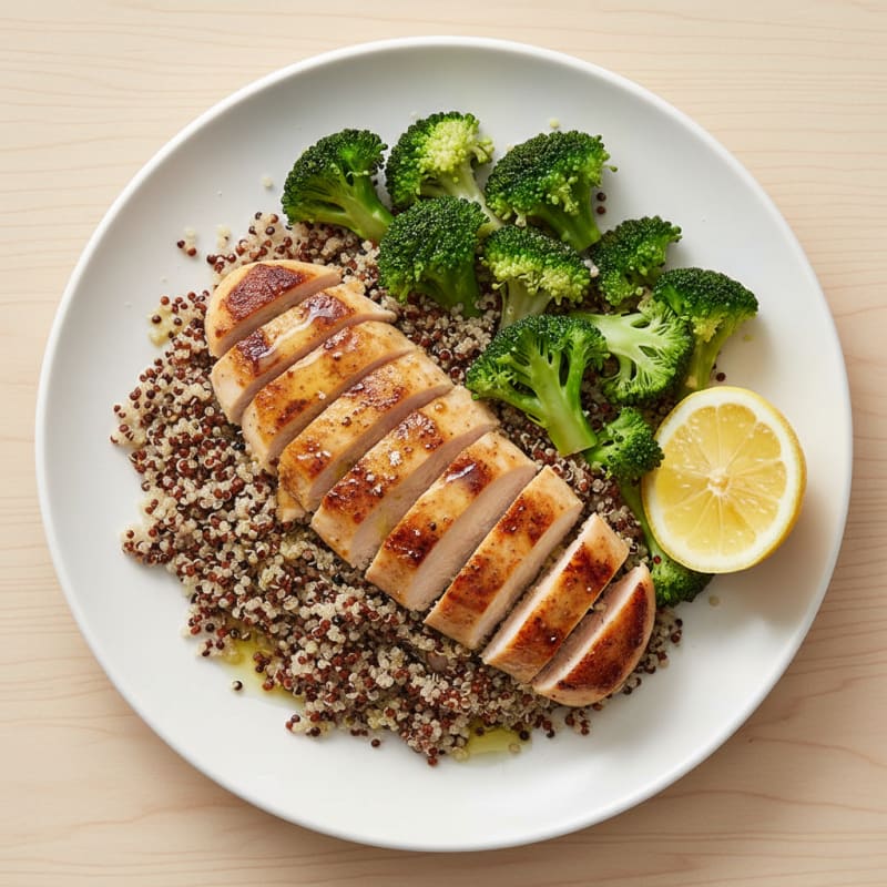 Grilled Chicken Breast with Quinoa and Steamed Broccoli