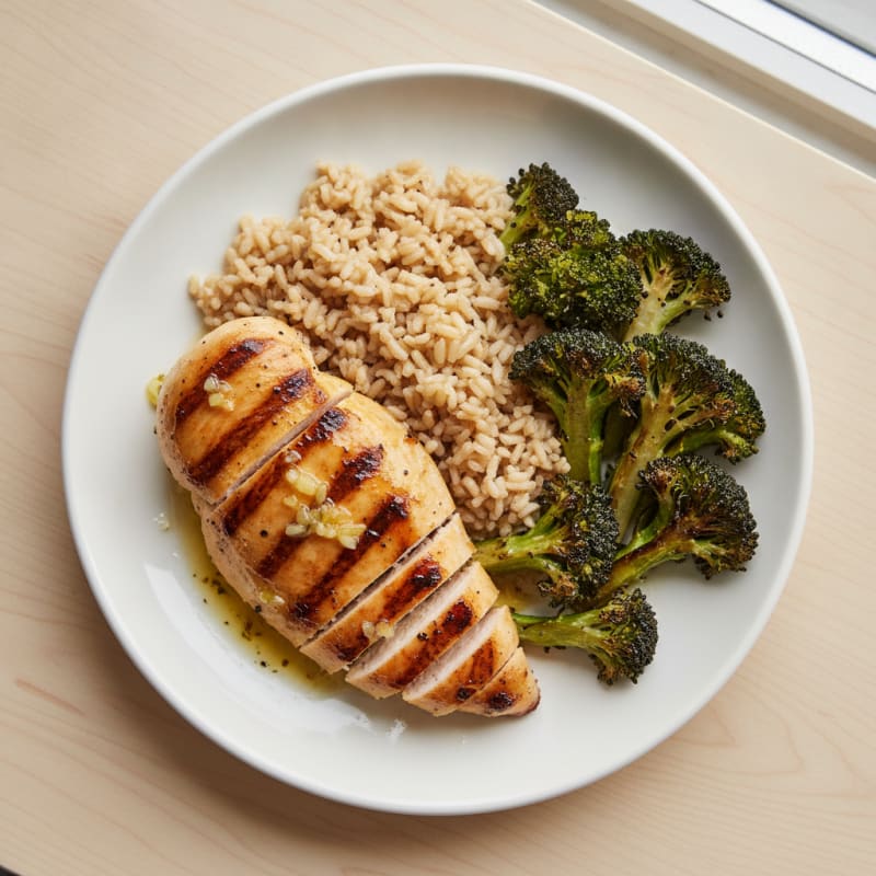 Grilled Chicken Breast with Brown Rice and Roasted Broccoli