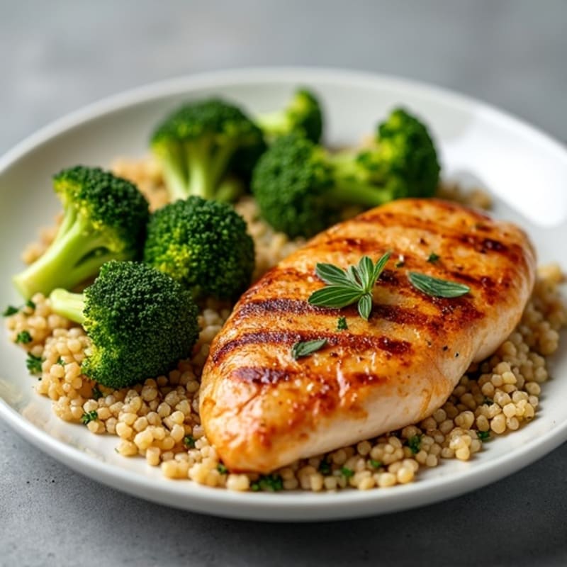 Grilled Chicken Breast with Roasted Broccoli and Quinoa
