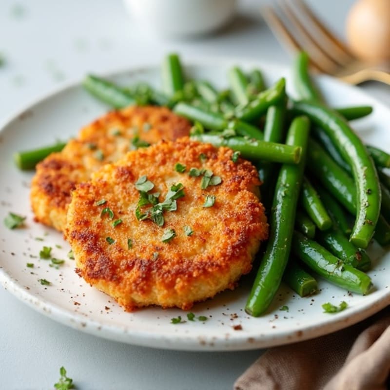 Crispy Baked Turkey Cutlets with Garlic Green Beans