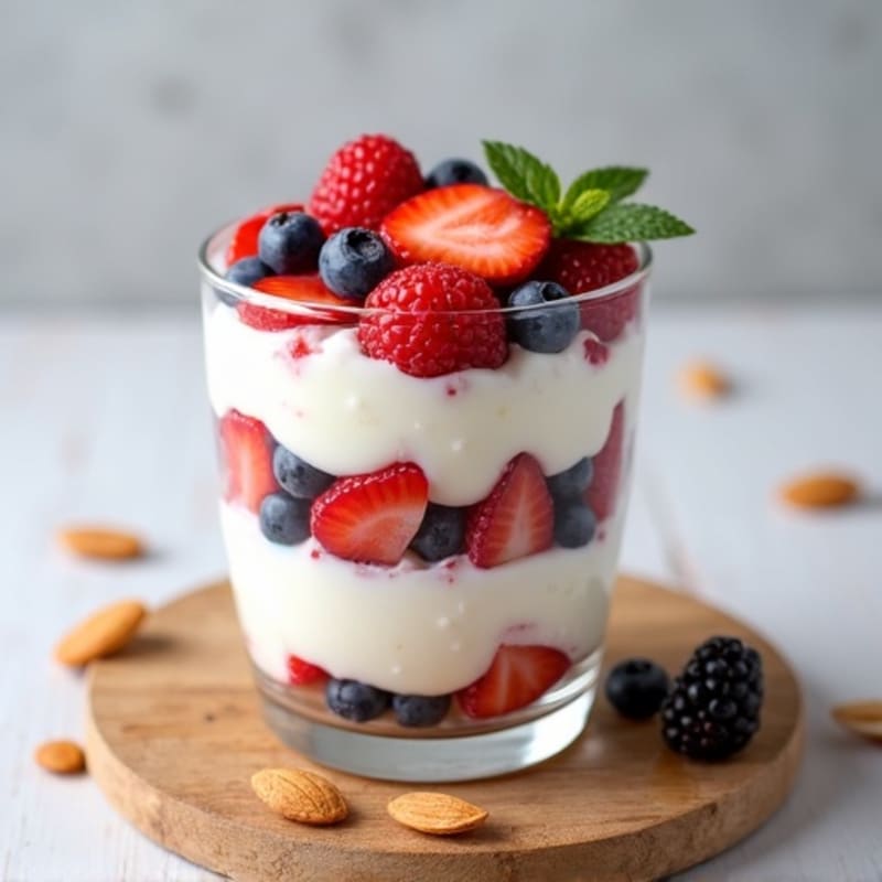 Greek Yogurt Protein Parfait with Mixed Berries and Almonds
