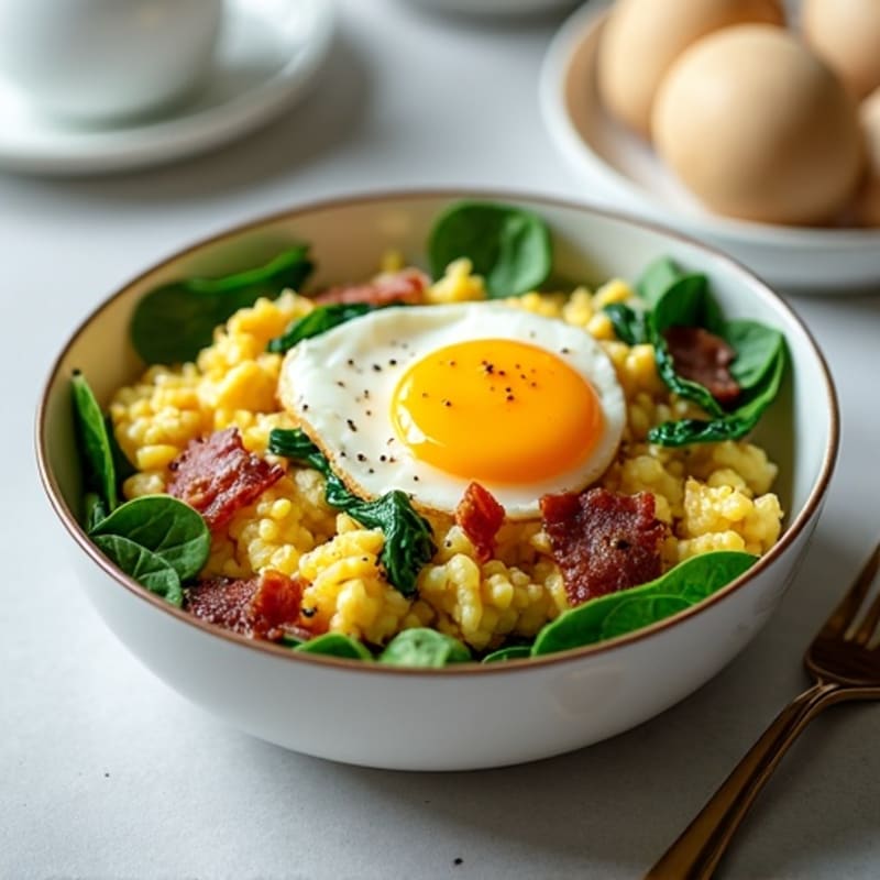 Cottage Cheese Scramble with Spinach and Turkey Bacon