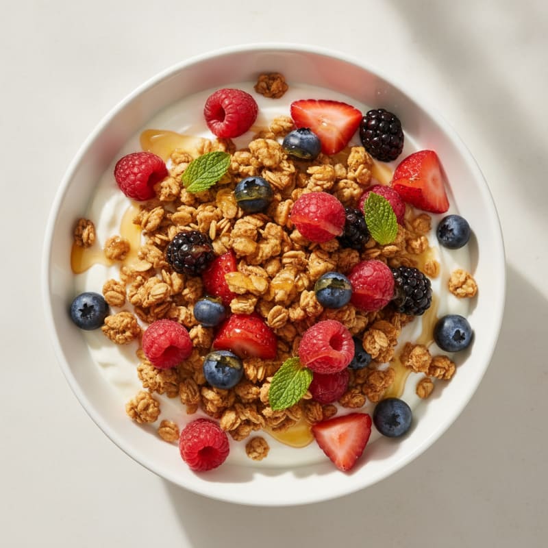 Creamy Greek Yogurt Bowl with Protein Granola and Berries