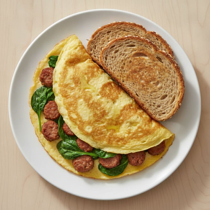 Egg White Spinach Omelette with Turkey Sausage