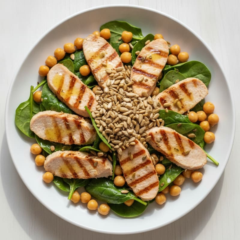 Grilled Turkey Breast Salad with Chickpeas and Spinach