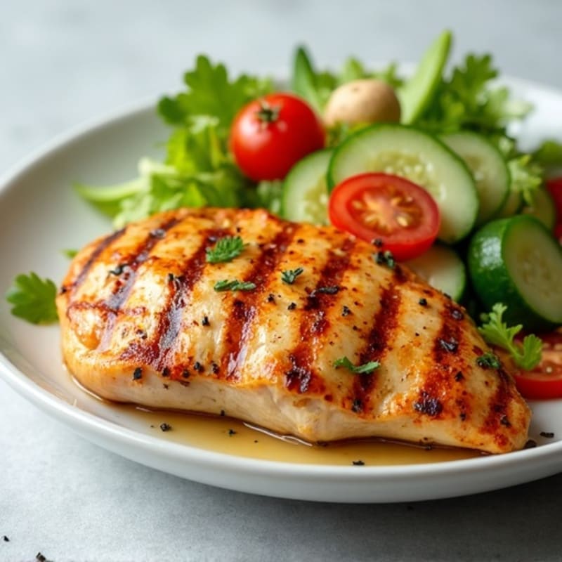 Grilled Chicken Breast with Cucumber Tomato Salad