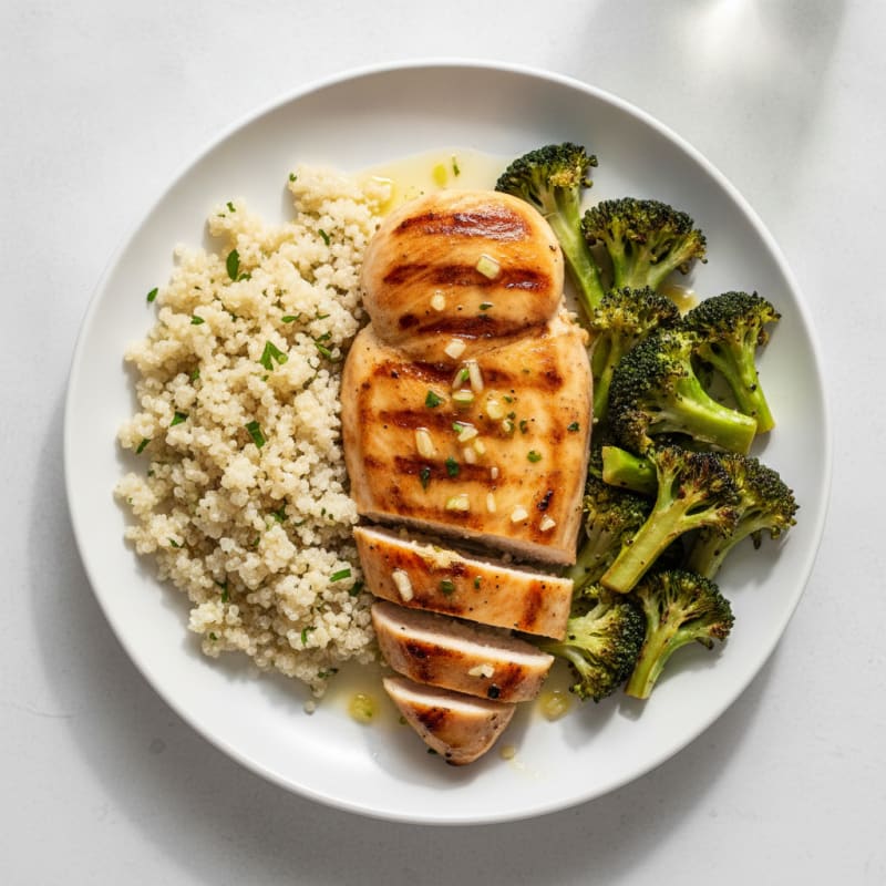 Grilled Lemon-Garlic Chicken Breast with Quinoa and Roasted Broccoli