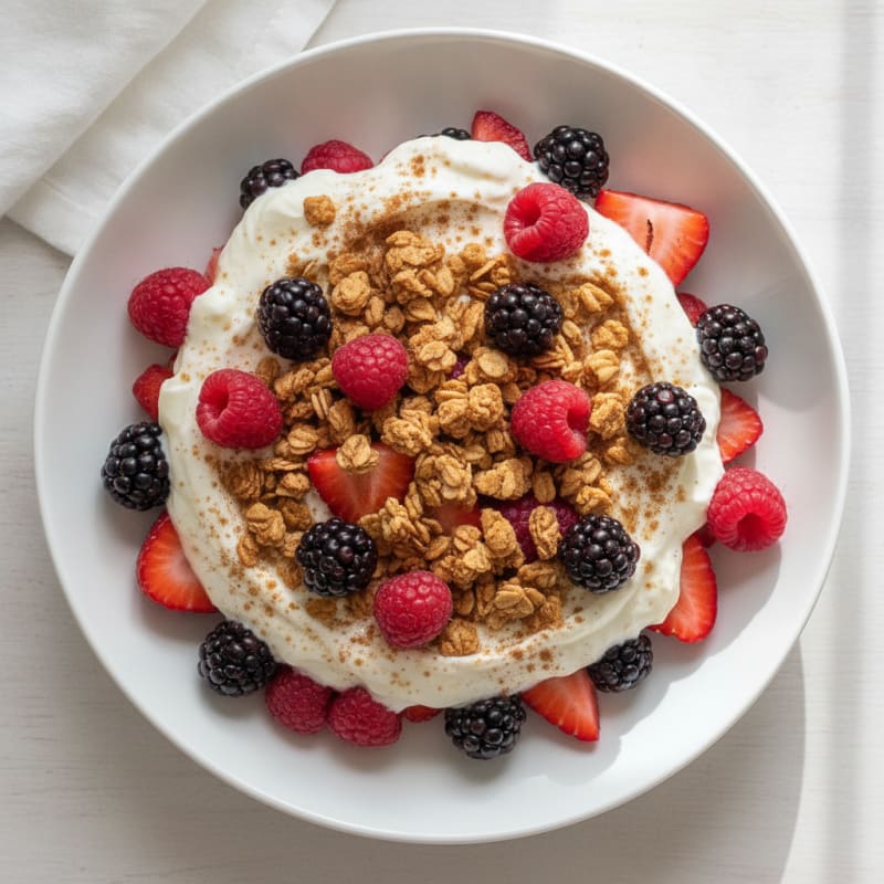 Greek Yogurt Parfait with Protein Granola and Mixed Berries