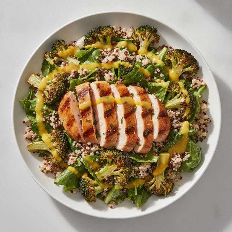 Grilled Turkey Breast Salad with Quinoa and Roasted Broccoli