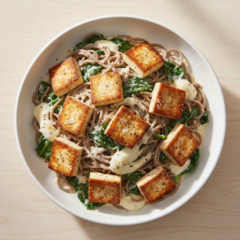 Creamy Mozzarella Tofu Noodle Bowl