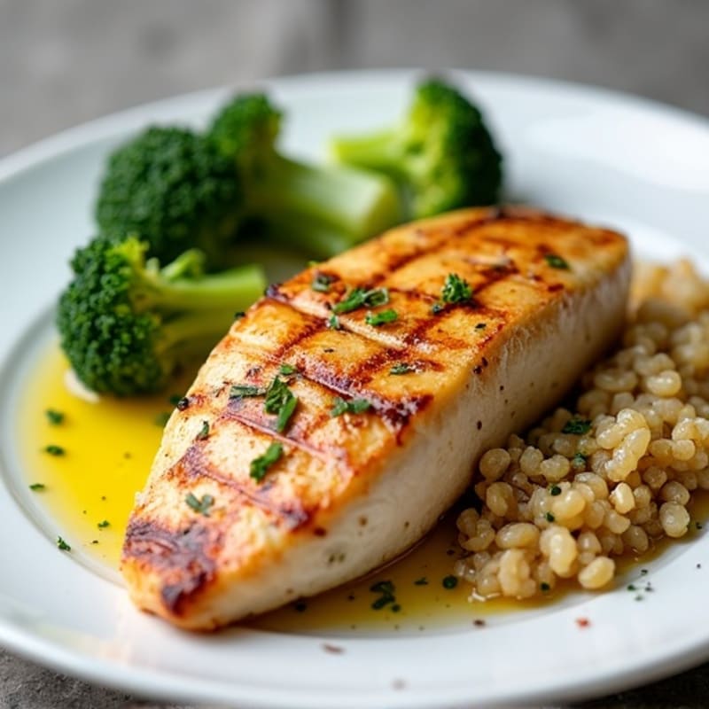 Grilled Chicken Breast with Roasted Broccoli and Quinoa