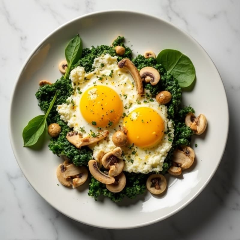 Cottage Cheese Egg White Scramble with Spinach and Sautéed Mushrooms