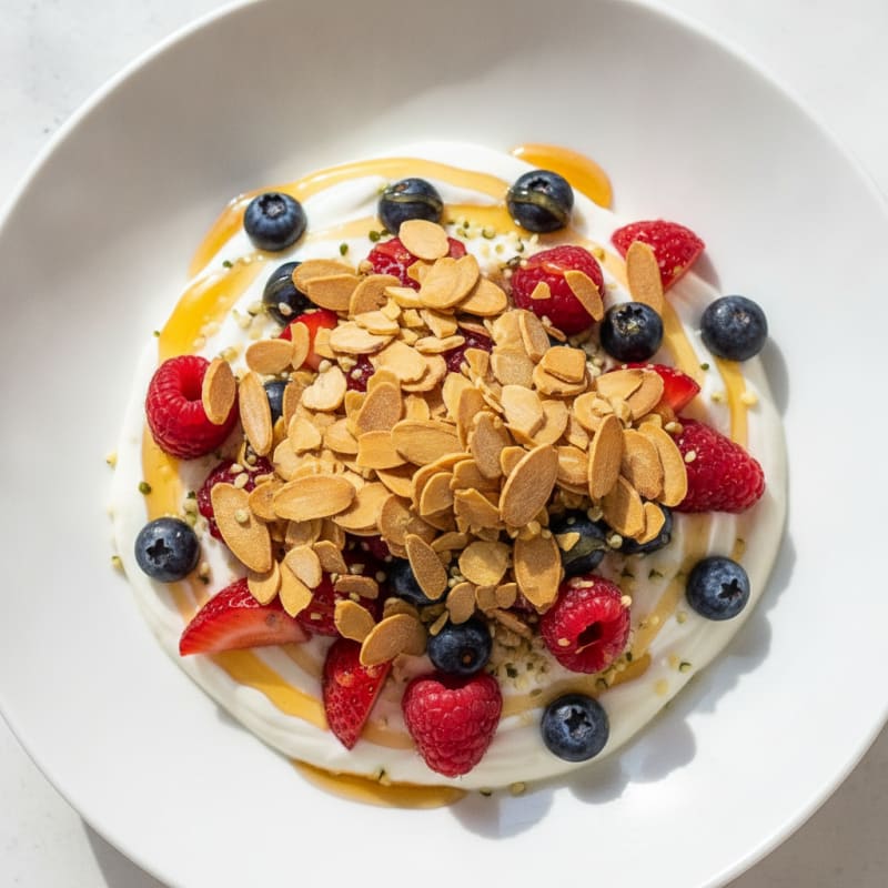 Greek Yogurt Protein Parfait with Mixed Berries and Almonds