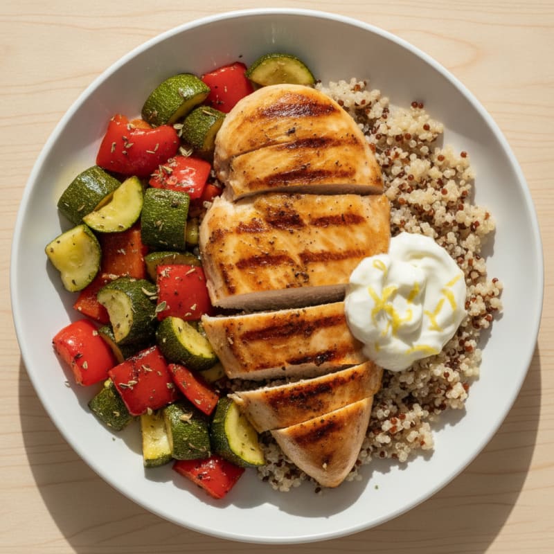 Grilled Chicken Breast with Roasted Vegetables and Quinoa
