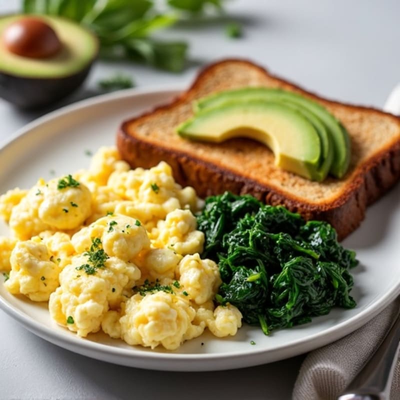 Egg White Scramble with Turkey Sausage and Sautéed Spinach