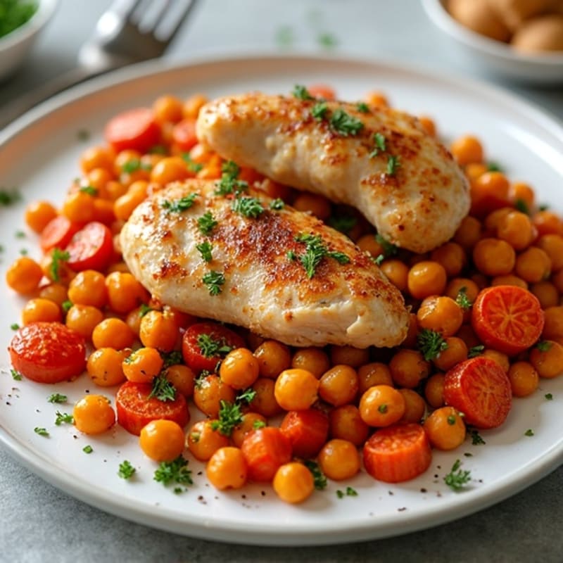 Sheet Pan Harissa Chicken with Crispy Chickpeas and Roasted Carrots