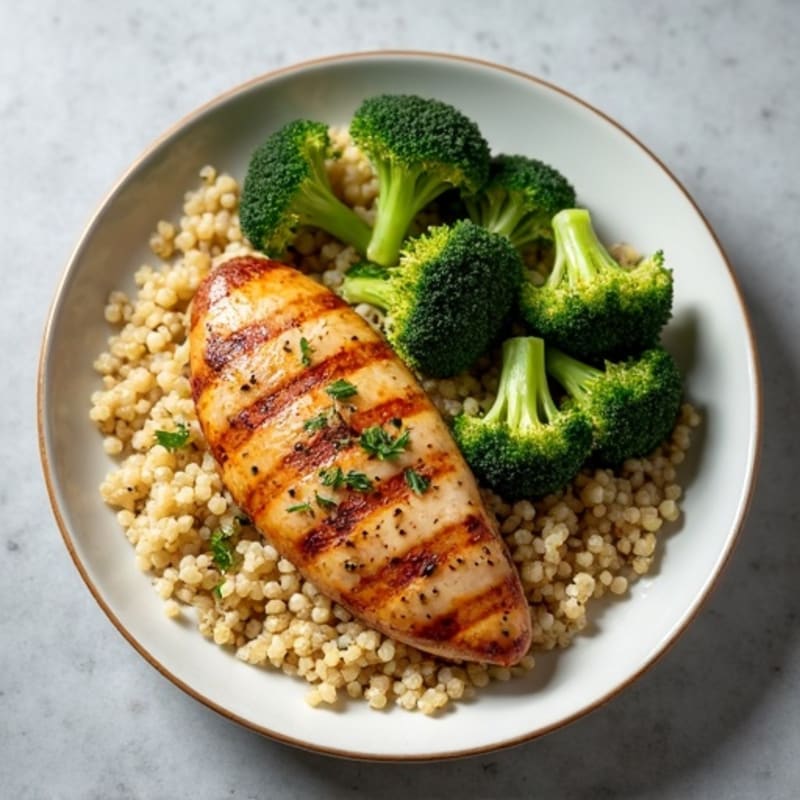 Grilled Chicken Breast with Quinoa and Roasted Broccoli