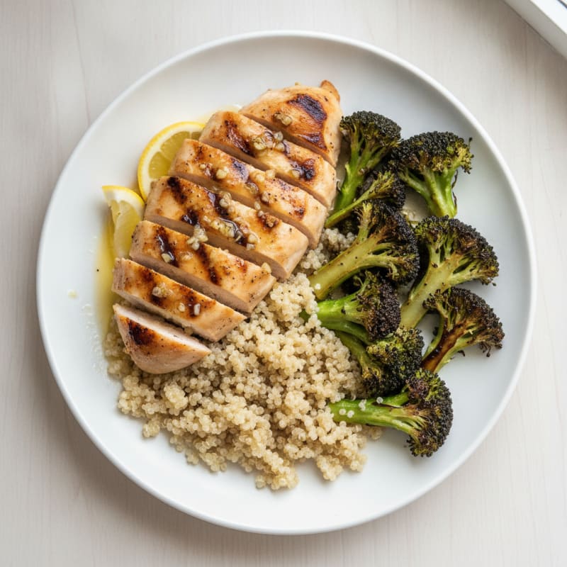Grilled Chicken Breast with Quinoa and Roasted Broccoli
