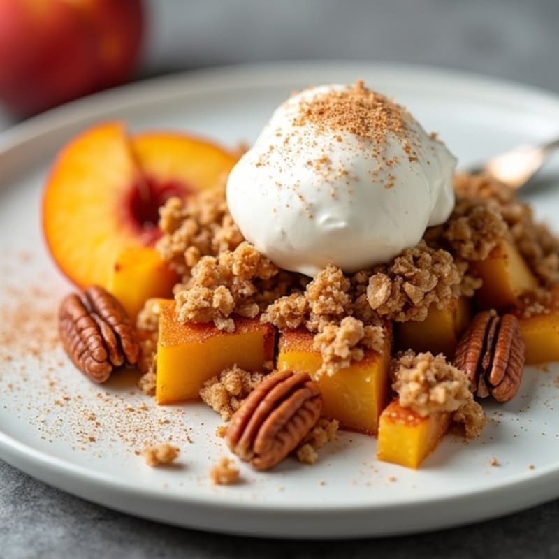 High-Protein Peach Crumble with Toasted Pecans and Greek Yogurt