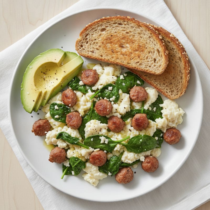 Egg White Scramble with Spinach and Turkey Sausage