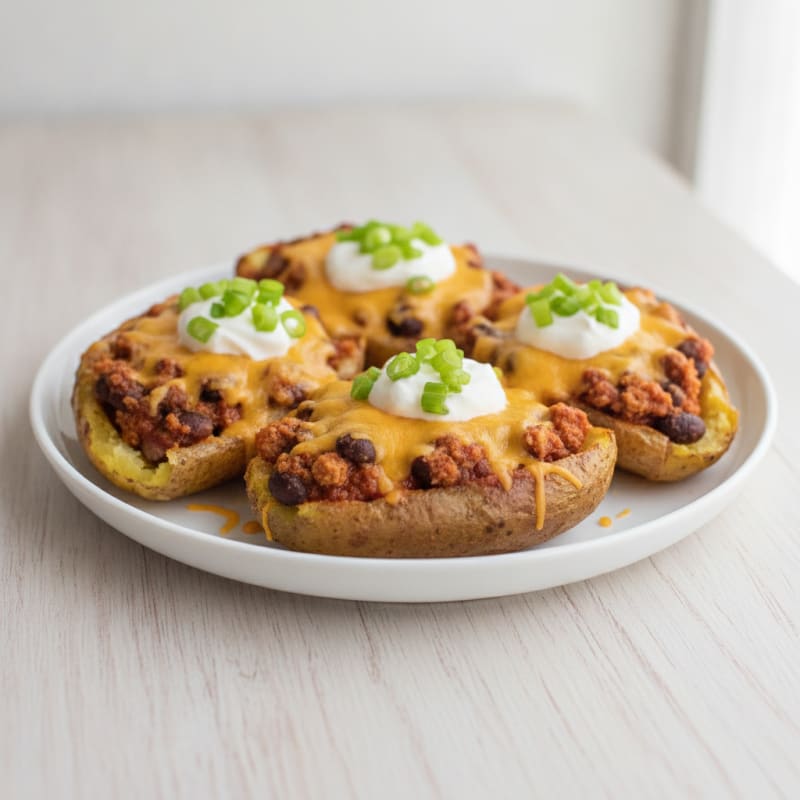 Chili Cheese Baked Potato Skins