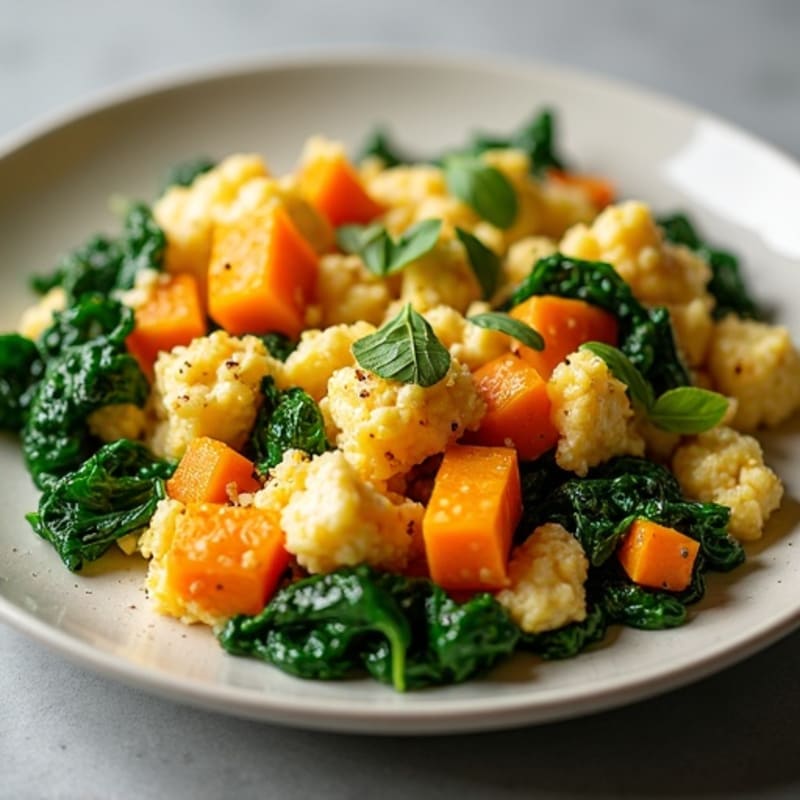Savory Tuna and Egg Scramble with Roasted Pumpkin and Wilted Spinach
