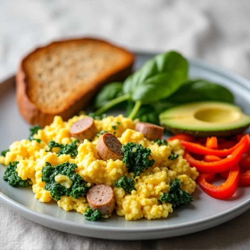 Egg White Spinach Scramble with Turkey Sausage