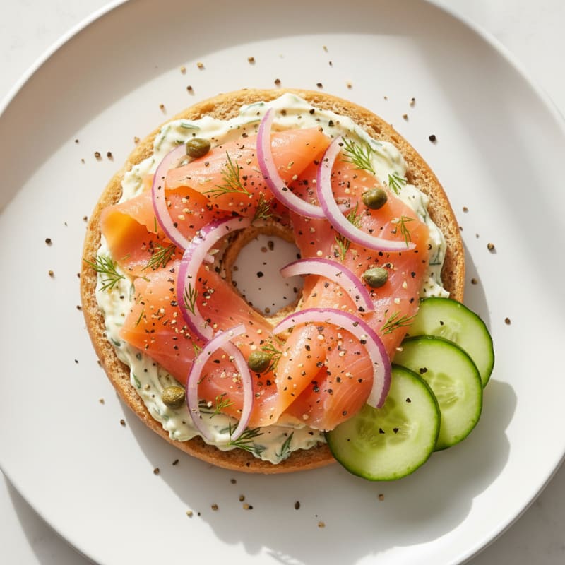 Smoked Salmon Everything Bagel with Lemon-Dill Cream