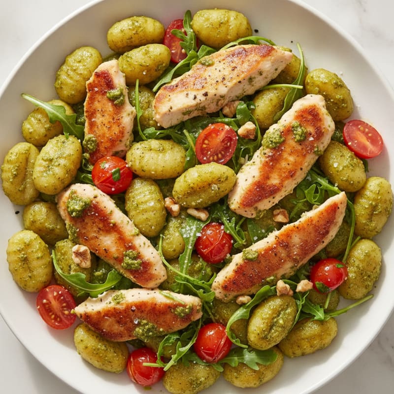Gnocchi with Arugula Pesto and Cherry Tomatoes
